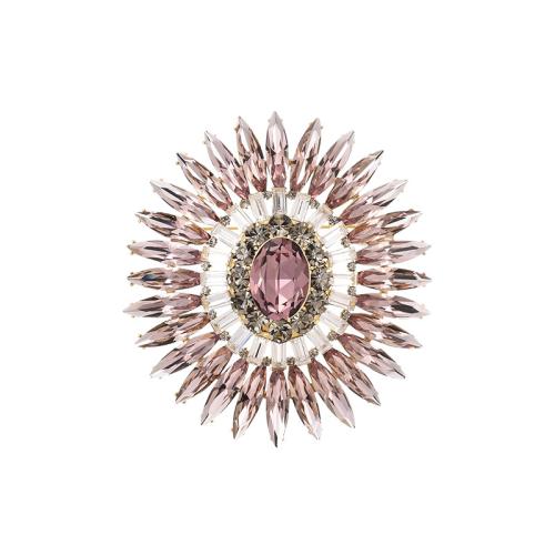 Crystal broche, Messing, met Oostenrijks kristal, plated, mode sieraden & voor vrouw, gouden, 57x52mm, Verkocht door PC