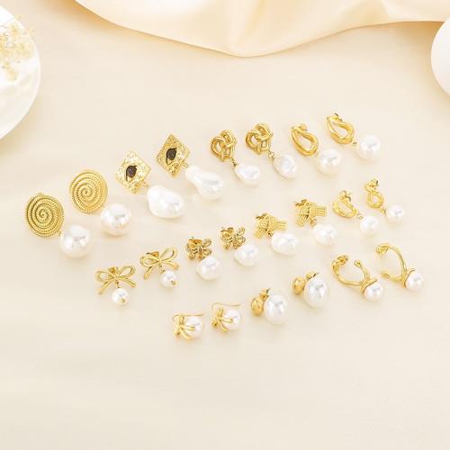 Stainless Steel Stud Earrings 304 Stainless Steel with Shell Vacuum Ion Plating for woman Sold By Pair