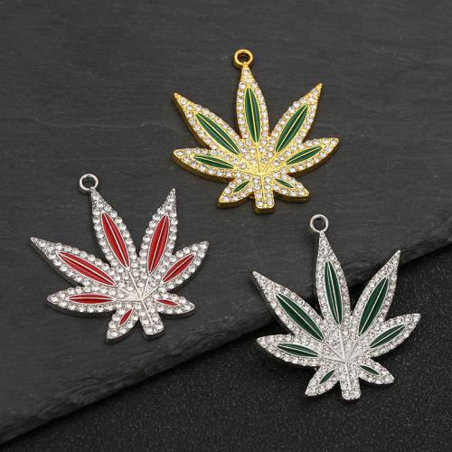 Zinc Alloy Enamel Pendants Maple Leaf plated DIY & with rhinestone Sold By Bag