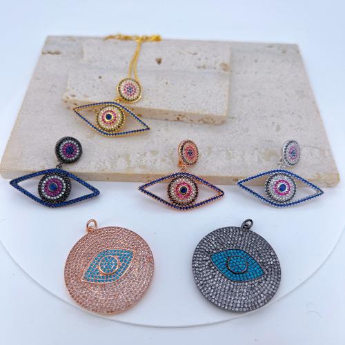 Evil Eye Pendants Brass gold color plated DIY & evil eye pattern & micro pave cubic zirconia nickel lead & cadmium free Sold By PC