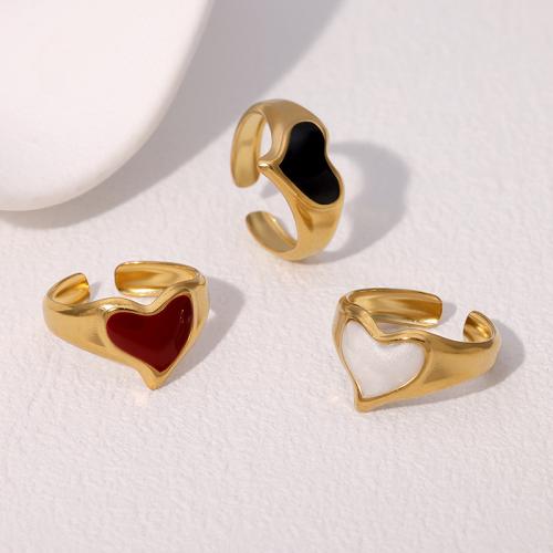 Enamel Stainless Steel Finger Ring 304 Stainless Steel Heart gold color plated fashion jewelry & for woman Sold By PC