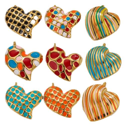 Stainless Steel Heart Pendants 304 Stainless Steel gold color plated DIY & enamel Sold By Bag