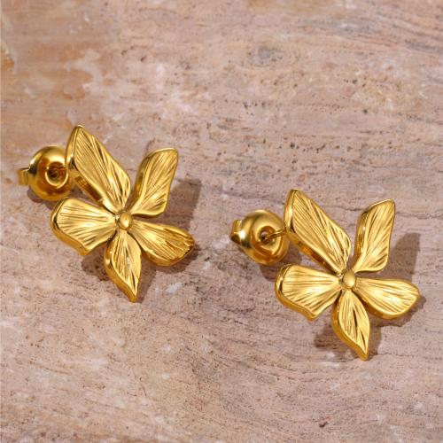 Stainless Steel Stud Earrings 304 Stainless Steel Flower plated fashion jewelry & for woman Sold By Pair