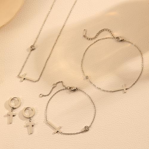 Jewelry Sets Titanium Steel plated & for woman & with rhinestone Sold By Set