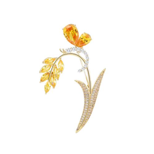 Crystal broche, Messing, met Oostenrijks kristal, plated, micro pave zirconia & voor vrouw, gouden, 59x36mm, Verkocht door PC