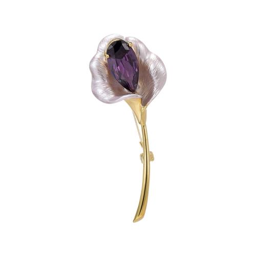 Crystal broche, Messing, met Oostenrijks kristal, plated, voor vrouw & glazuur, gouden, 59x23mm, Verkocht door PC