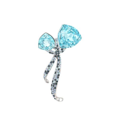 Broche cristal, laiton, avec Cristal autrichien, Placage, pavé de micro zircon & pour femme, argent, 54x31mm, Vendu par PC