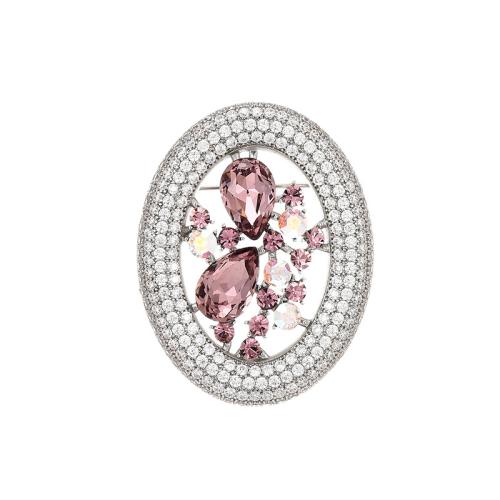 Crystal broche, Messing, met Oostenrijks kristal, plated, micro pave zirconia & voor vrouw, zilver, 43x34mm, Verkocht door PC