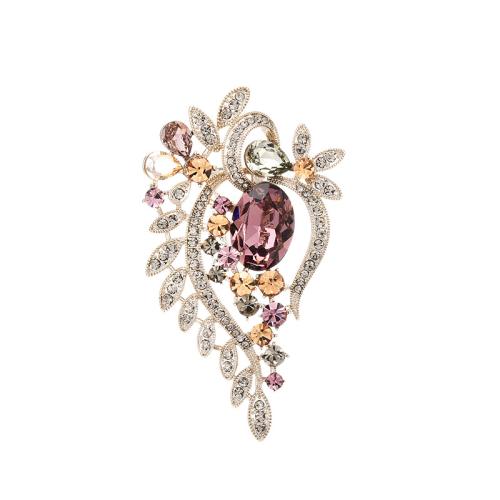 Crystal Brooch Brass with Austrian Crystal plated micro pave cubic zirconia & for woman golden Sold By PC