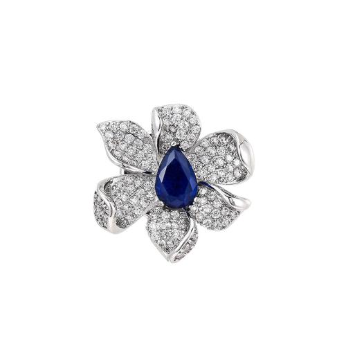 Broche zircon, laiton, Placage, pavé de micro zircon & pour femme, argent, 22x23mm, Vendu par PC