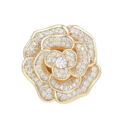 Broche zircon, laiton, Placage, pavé de micro zircon & pour femme, doré, 20x20mm, Vendu par PC