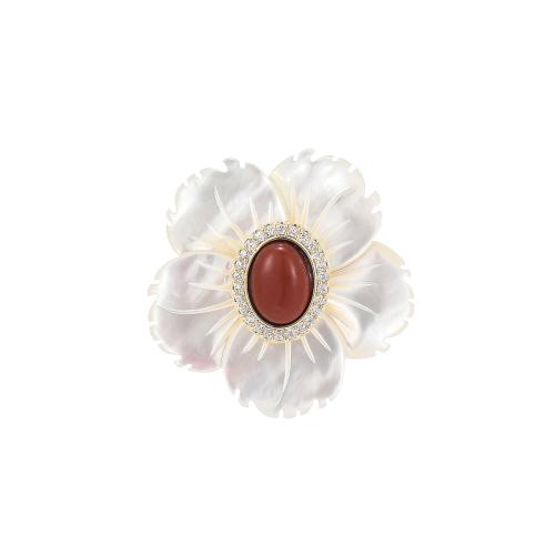 Broche de concha, cobre, with Ágata vermelha & concha, banhado, micro pavimento em zircônia cúbica & para mulher, branco, 26x26mm, vendido por PC