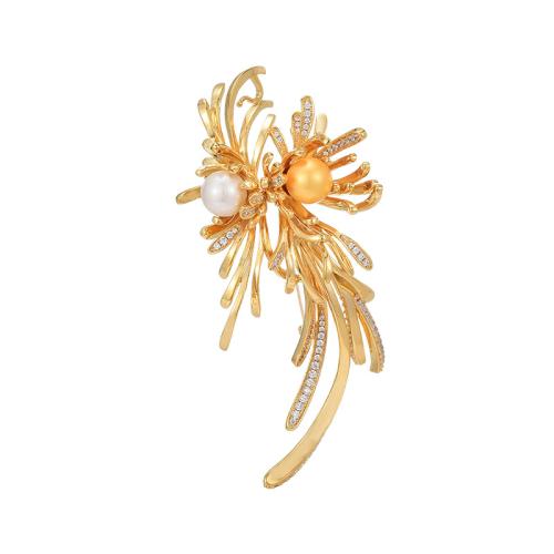 Broche de coquille, laiton, avec Shell Pearl, Placage, pavé de micro zircon & pour femme, doré, 91x44mm, Vendu par PC