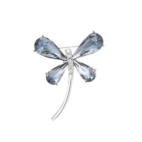 Broche cristal, laiton, avec Cristal autrichien, Placage, pavé de micro zircon & pour femme, argent, 41x33mm, Vendu par PC