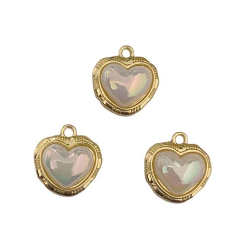 Pendentifs coeur en alliage de zinc, avec perle de plastique, Placage, DIY, 16x17mm, 100PC/sac, Vendu par sac