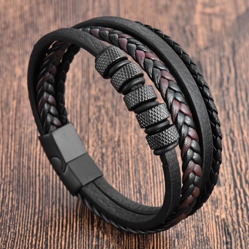 PU Leather Cord Bracelets polished for man 210mm Sold By PC