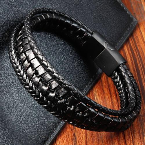 PU leder koord armbanden, gepolijst, verschillende stijlen voor de keuze & voor de mens, meer kleuren voor de keuze, 210mm, Verkocht door PC