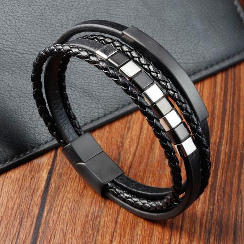 PU Leather Cord Bracelets polished for man 210mm Sold By PC