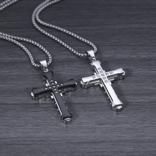 Titanium Steel Pendants Cross polished DIY & with rhinestone Sold By PC