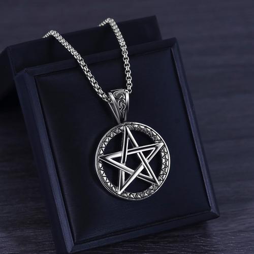 Titanium Steel Pendants pentagram polished DIY & hollow Sold By PC