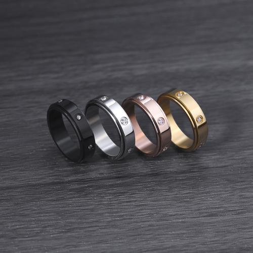 Titanium Steel Finger Ring plated rotatable & for man & with rhinestone US Ring Sold By PC