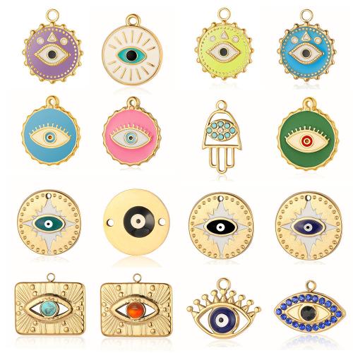 Evil Eye Pendants 304 Stainless Steel with Gemstone Vacuum Ion Plating & DIY & evil eye pattern & enamel & with rhinestone Sold By Bag