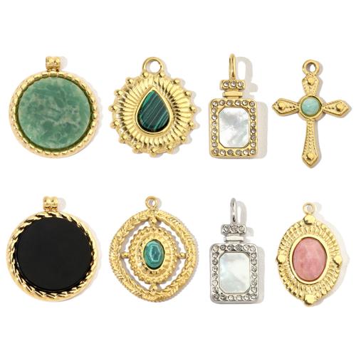 Stainless Steel Pendants 304 Stainless Steel with Gemstone & Shell & DIY & with rhinestone Sold By Bag