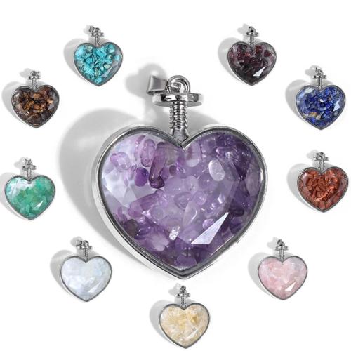 Gemstone Pendants Jewelry Zinc Alloy with Natural Stone Heart silver color plated DIY nickel lead & cadmium free Sold By PC