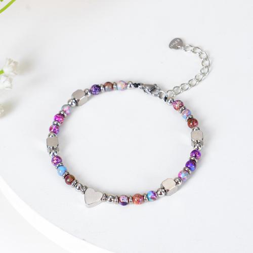 Gemstone Bracelets Natural Stone with 304 Stainless Steel silver color plated & Unisex nickel lead & cadmium free Length 11.5 Inch Sold By PC