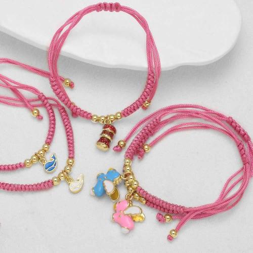 Bracciali ottone, corda in nylon, with ottone, gioielli di moda & diversi modelli per la scelta & smalto, rosa, Venduto da PC