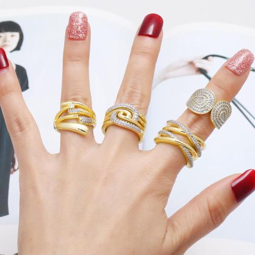 Cubic Zirconia Micro Pave Brass Ring gold color plated fashion jewelry & micro pave cubic zirconia golden nickel lead & cadmium free The inner diameter of the ring is 1.7cm Sold By PC