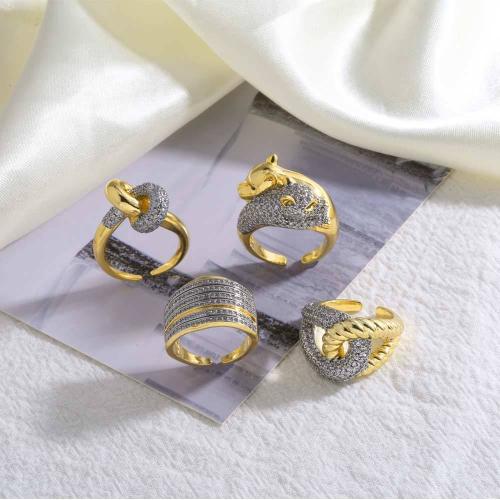 Cubic Zirconia Micro Pave Brass Ring gold color plated fashion jewelry & micro pave cubic zirconia golden nickel lead & cadmium free The inner diameter of the ring is 1.7cm Sold By PC