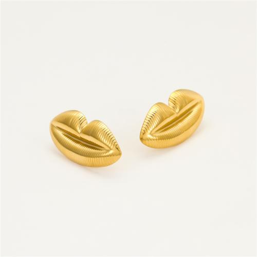 Stainless Steel Stud Earrings 304 Stainless Steel Lip 18K gold plated fashion jewelry & for woman Sold By Pair