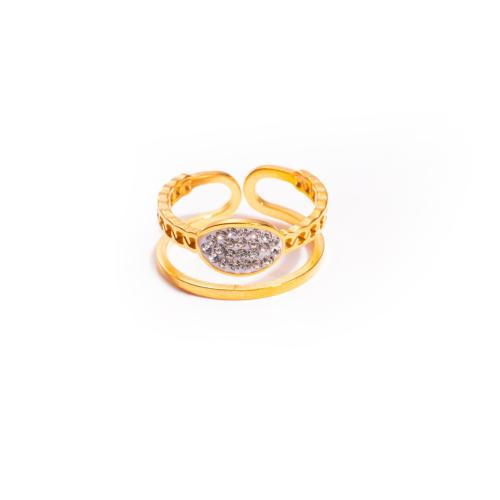 Zirkoon roestvrij staal vinger ring, 304 roestvrij staal, gold plated, micro pave zirconia & voor vrouw & hol, Verkocht door PC