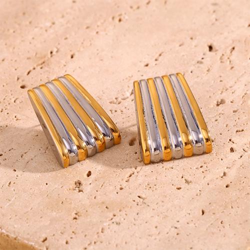 Stainless Steel Stud Earrings 304 Stainless Steel Trapezium plated fashion jewelry & for woman & two tone Sold By Pair