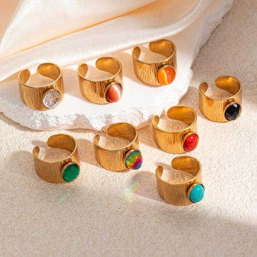 Stainless Steel Finger Ring 304 Stainless Steel with Natural Stone 18K gold plated fashion jewelry & for woman Sold By PC