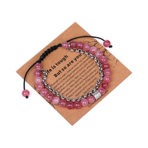 Acier inoxydable 304 bracelet, avec Cordon de noeud & Pierre naturelle, fait à la main, Double couche & différents matériaux pour le choix & pour femme, Vendu par PC