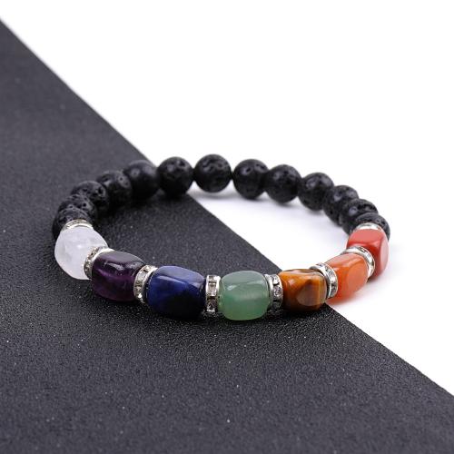 Natural Stone Bracelet with Elastic Thread & Agate handmade & Unisex & with rhinestone Length 18.5-19 cm Sold By PC