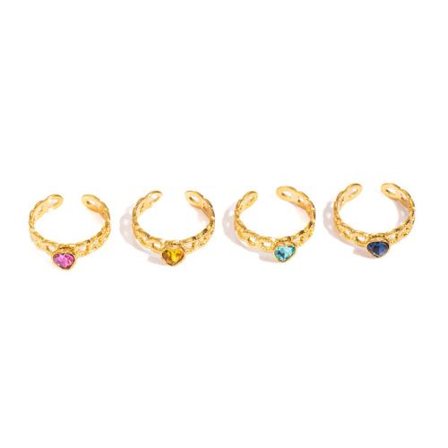 Anel de dedo de aço inoxidável de strass, Aço inoxidável 304, 18K banhado a ouro, para mulher & com strass & vazio, Mais cores pare escolha, vendido por PC