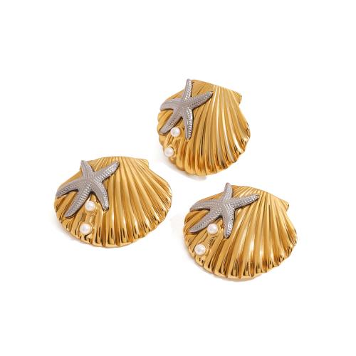 Roestvrij staal sieraden sets, 304 roestvrij staal, met Shell Pearl, Schelp, gold plated, verschillende stijlen voor de keuze & voor vrouw & two tone, Verkocht door pair