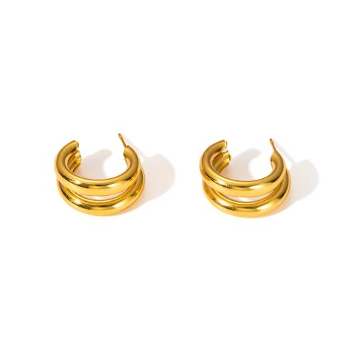 Stainless Steel Stud Earrings 304 Stainless Steel plated & for woman & hollow golden Sold By Pair