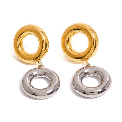 Stainless Steel Stud Earrings 304 Stainless Steel Round plated for woman & two tone & hollow Sold By Pair