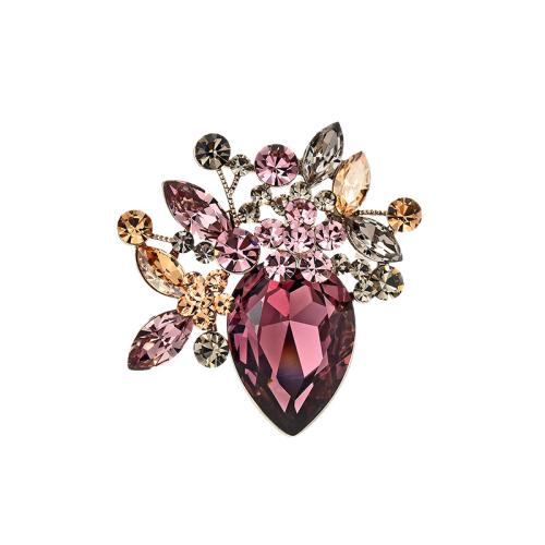 Broche cristal, laiton, avec Cristal autrichien, Placage, pavé de micro zircon & pour femme, doré, 44x42mm, Vendu par PC