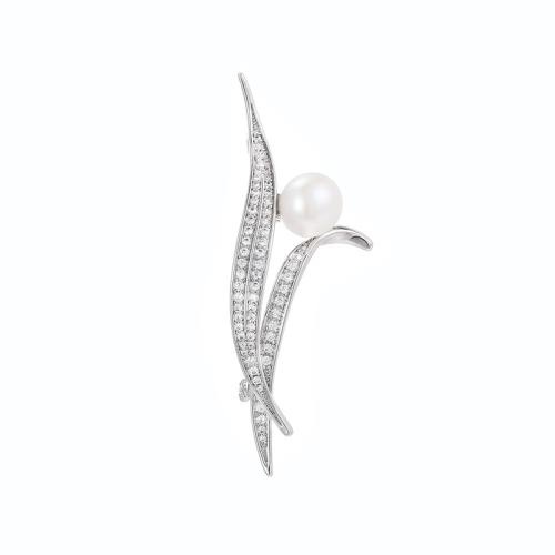 Cubic Zirconia Spilla, ottone, with Shell Pearl, placcato, Micro spianare cubic zirconia & per la donna, argento, 58x22mm, Venduto da PC