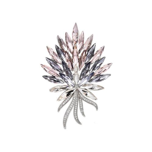 Broche cristal, laiton, avec Cristal autrichien, Placage, pavé de micro zircon & pour femme, argent, 68x46mm, Vendu par PC