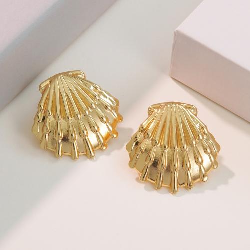 Stainless Steel Stud Earrings 304 Stainless Steel plated & for woman golden Sold By Pair