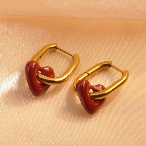 Stainless Steel Stud Earrings 304 Stainless Steel plated & for woman golden Sold By Pair