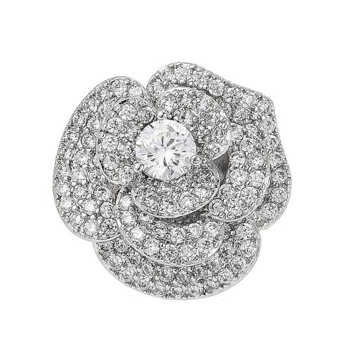 Cubic Zirconia Spilla, ottone, placcato, Micro spianare cubic zirconia & per la donna, argento, 17x17mm, Venduto da PC