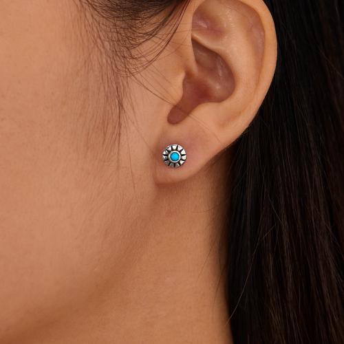 Stainless Steel Stud Earrings 304 Stainless Steel with turquoise Vacuum Ion Plating & for woman Sold By Pair