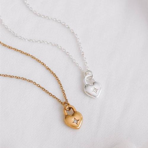 Stainless Steel Jewelry Necklace 304 Stainless Steel Heart Vacuum Ion Plating for woman & with rhinestone Sold By PC